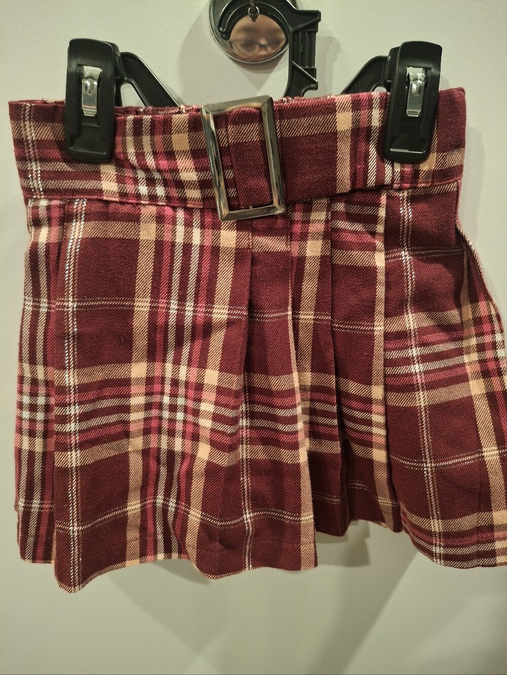 Justice Burgundy Plaid Belted Pleated Mini Skirt